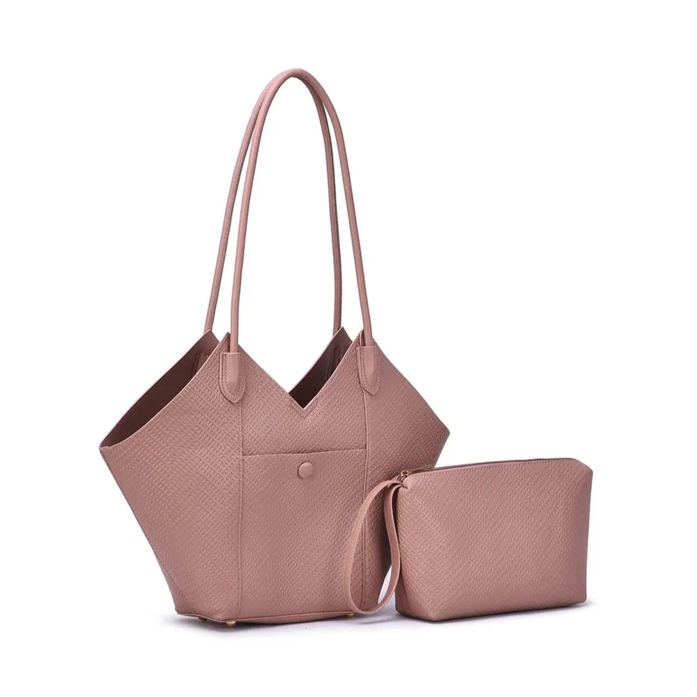 NWT Mellow World Winston Tote Bag Set In Misty Rose Vegan Leather Dust Cover Inc
